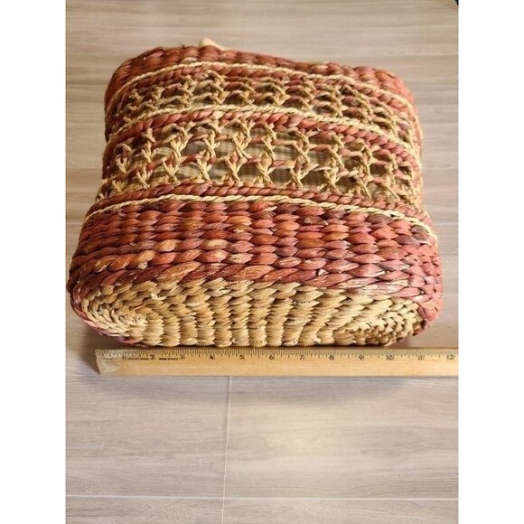 Handcrafted Woven Basket Vietnam Oval Gingham Lined Natural Fiber Storage Tote - Picture 6 of 8